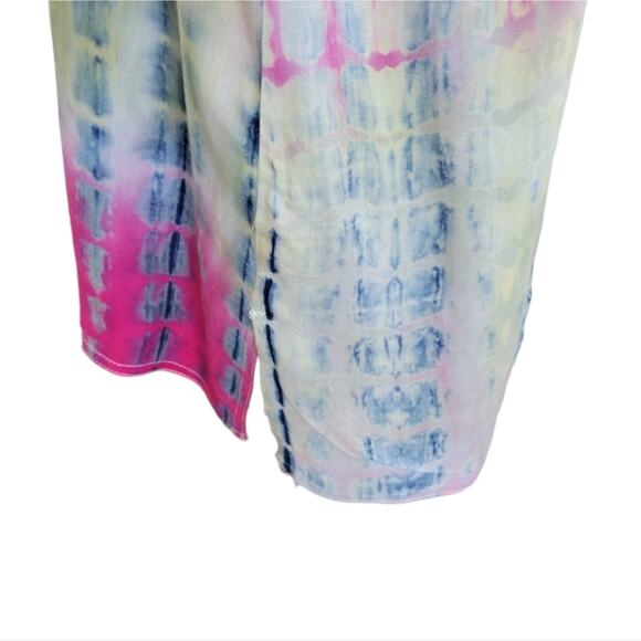 Calesas Embroidered Tie Dye V-neck Tunic Size Small Pink Blue Floral - Picture 8 of 9